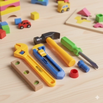 Kit Mini Oficina Infantil Com Martelo Chave Fenda 7 Peças
