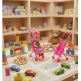 Kit Mini Boneca Com Carrinho Passeio Brinquedo Infantil Menina