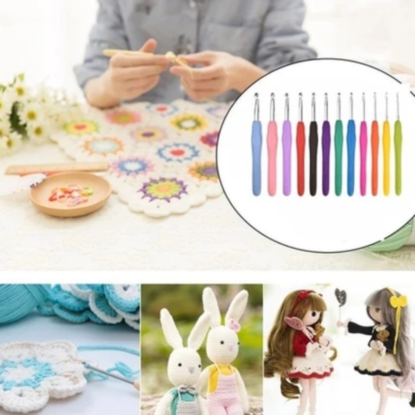 Colorido Macio Plástico Lidar Com Alumina Crochê Ganchos Agulhas De Tricô Conjunto 2-6mm Para Tecer Costura Tool-9pcs