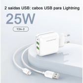Carregador Turbo de Celular 25W Duplo Entrada Tipo C/ IOS/ V8 Hmaston Y24-1/2/3 Original