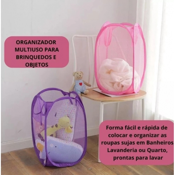Cesto Roupa Suja Multiuso Organizador Dobrável Brinquedo