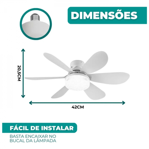 Ventilador De Teto Silencioso Econômico Com Luz Led Lâmpada