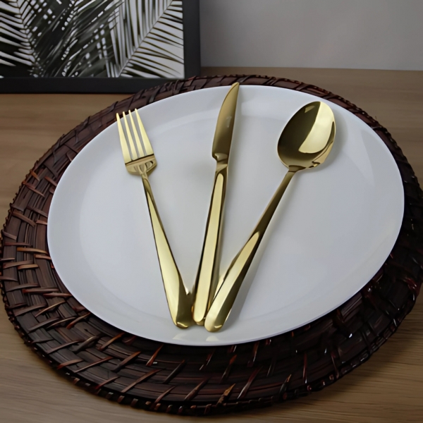 Faqueiro Dourado Inox 24 Talheres Colher Garfo Faca Luxo