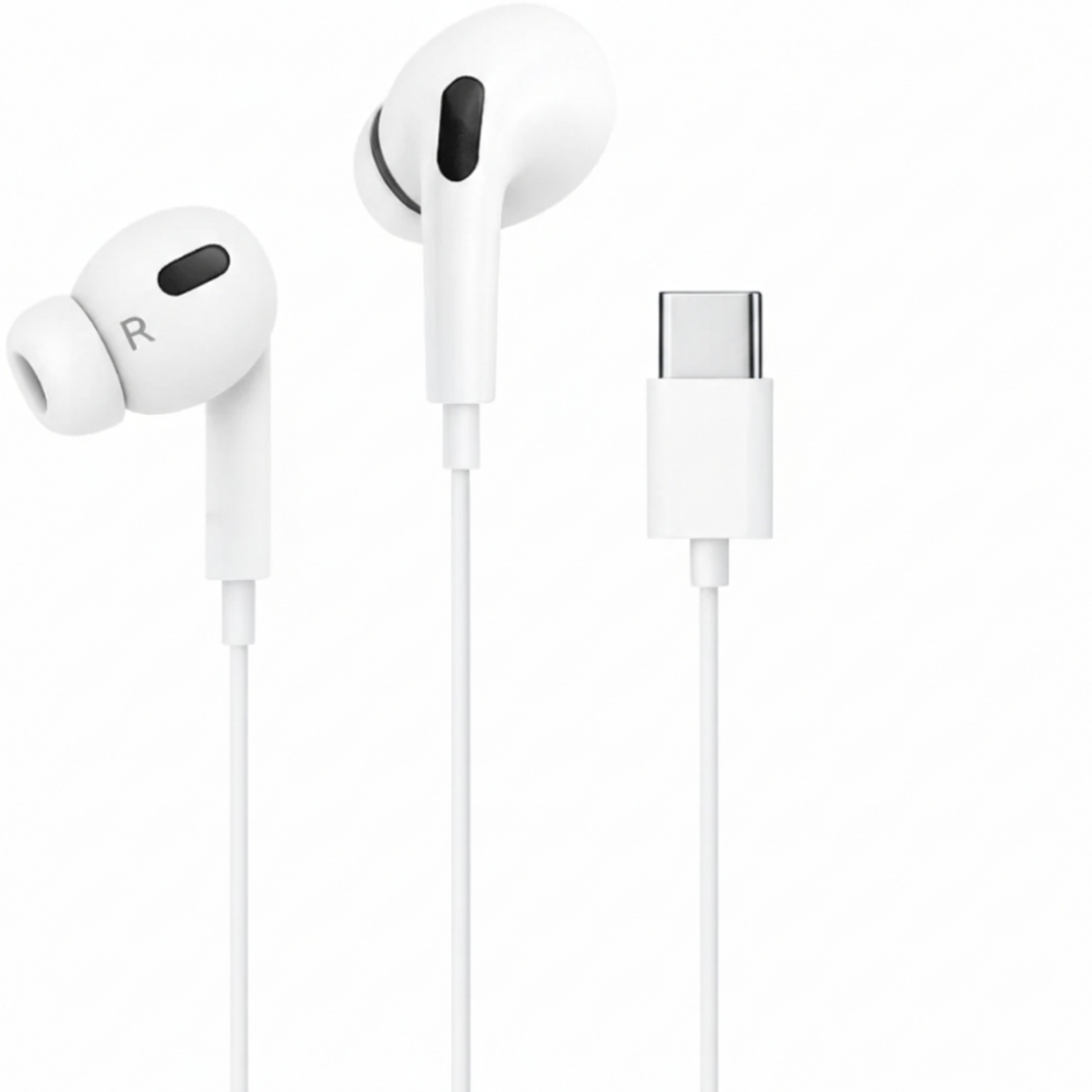 Fone de Ouvido Com Fio Tipo-C Borrachinha Borracha Anti-Ruído Com Microfone Premium Universal