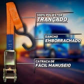 Cinta Catraca 4,5 metros 500kg Carga Amaração Gancho Aço