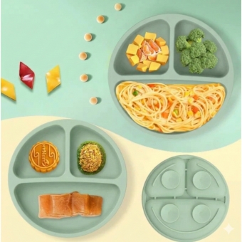 Kit 6 Alimentação Bebê Silicone Prato Babador Copo Tigela Cor Verde Introdução Alimentar infantil