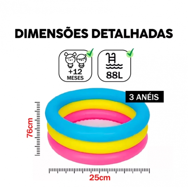 Banheira Piscina Inflável 88 L Piscina Para Crianças 3 Anéis