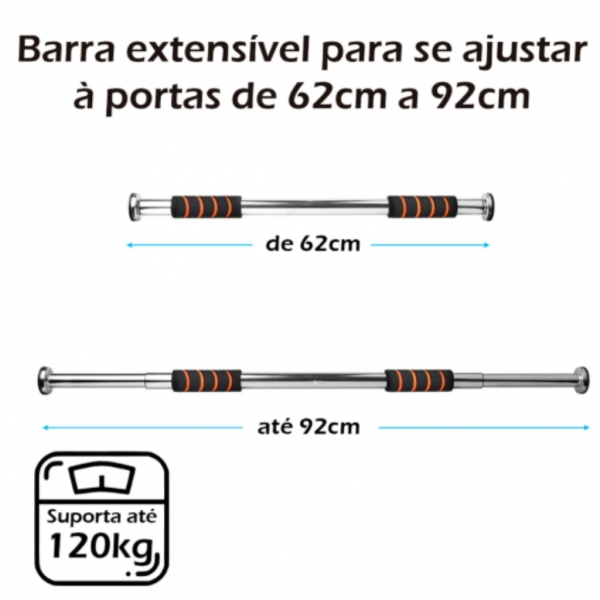 Barra Fixa Porta Exercício Crossfit Treino Musculação Barra Ajustável Porta 62cm 92cm GT369
