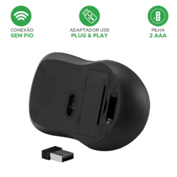 Mouse Sem Fio Office 5+ Preto Alta Qualidade 015-0080 Preto