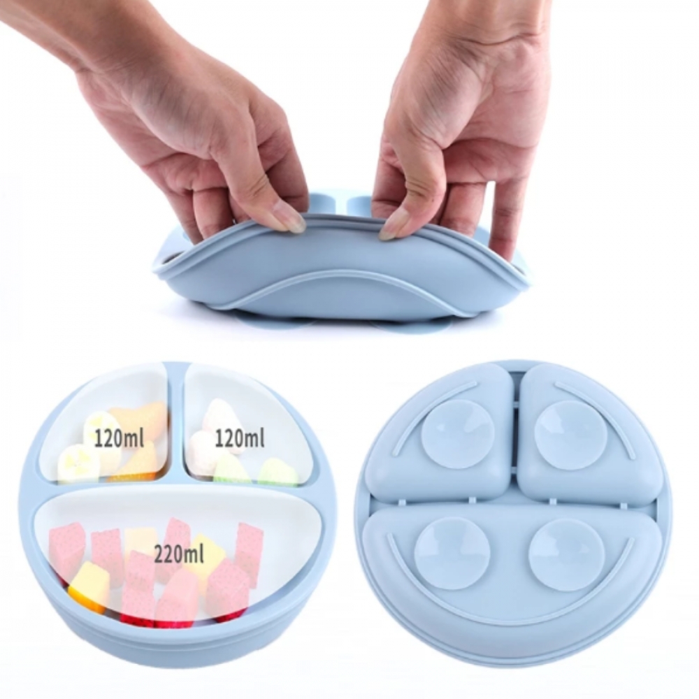 Kit 6 Alimentação Bebê Silicone Prato Babador Copo Tigela Cor Azul Introdução Alimentar infantil