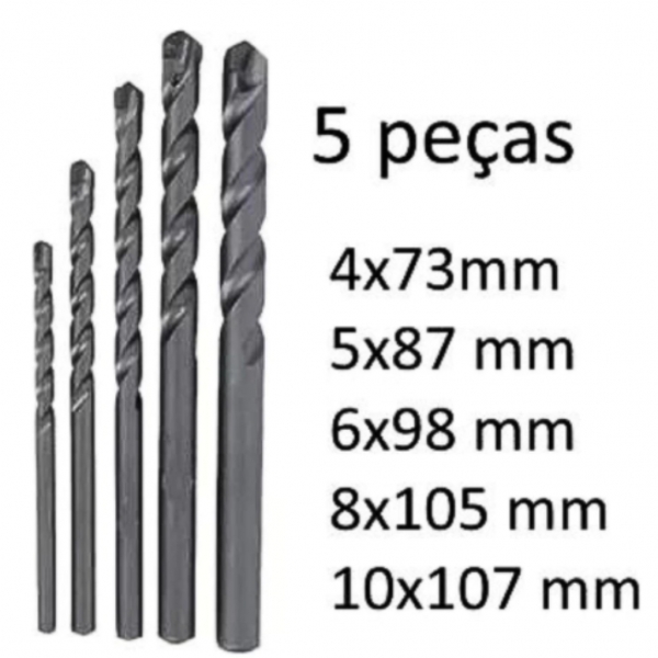 Jogo De Brocas Para Concreto C/ 5 Peças Tamanho 4,5,6,8,10mm