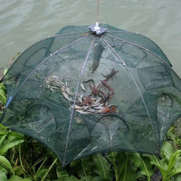Armadilha Covo Peixe Isca Viva Lambaris Camarões 90x90cm/ peixes com 8 entradas Rede Retrátil