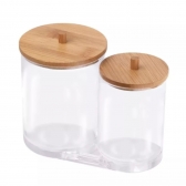 Porta Cotonete Algodão Duplo Com Tampa Bambu Acrilico