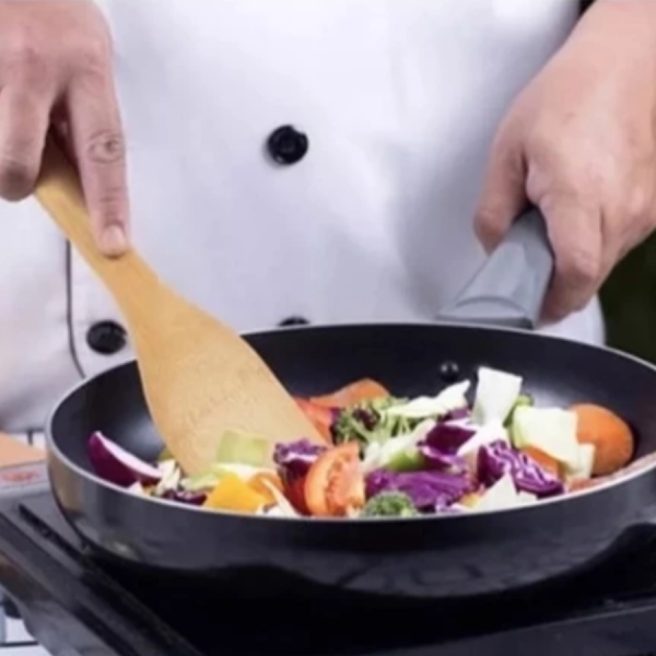 Kit Utensílios de Cozinha Bambu 5 Peça c/ Suporte