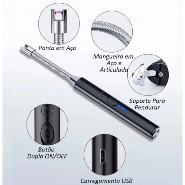 Acendedor De Fogão Isqueiro Eletrico Fogão Churrasqueira Vela Original Recarregavel USB