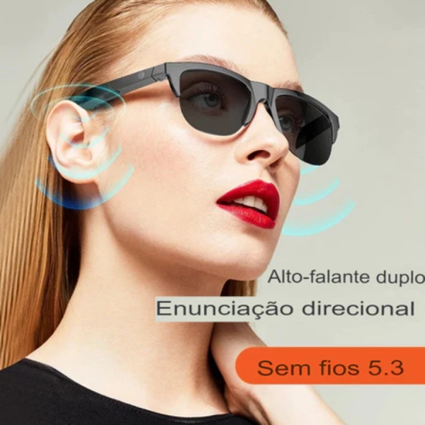 Fone De Ouvido Inteligente Bluetooth Óculos De Sol Chamada Esportes Ao Ar Livre Fones Alta Fidelidade Preto Tecnologia