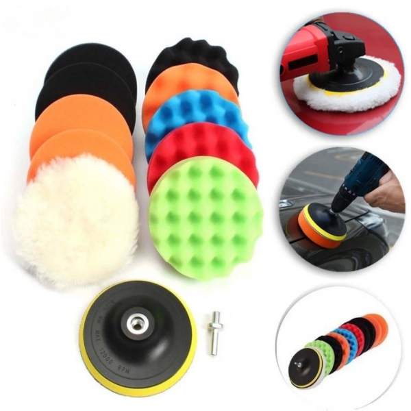 8 Peças Kit Boina Polimento Automotivo Espuma e Lã 3 Polegadas para Furadeira e Parafusadeira
