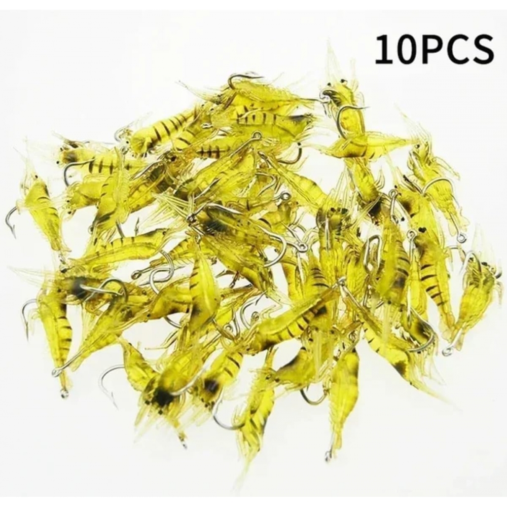 Kit 10 Isca Artificial Camarão Silicone Aromatizada Anzol Pesca