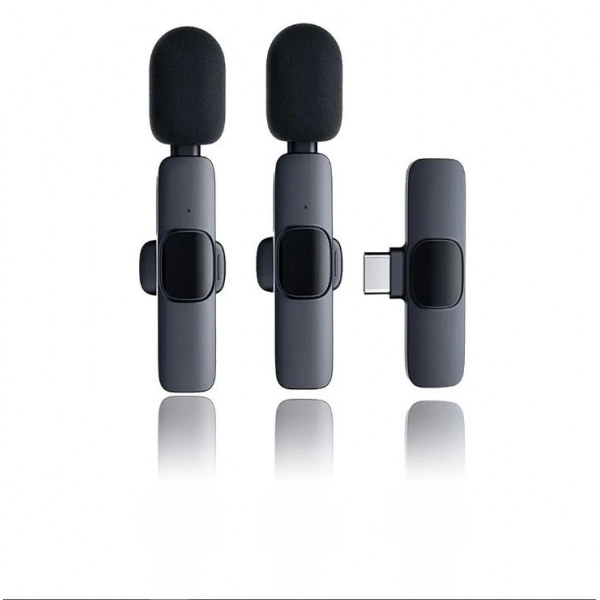 KIT 2 Microfones Lapela Wireless Sem Fio K9 Vlog Tipo-C ou Iphone