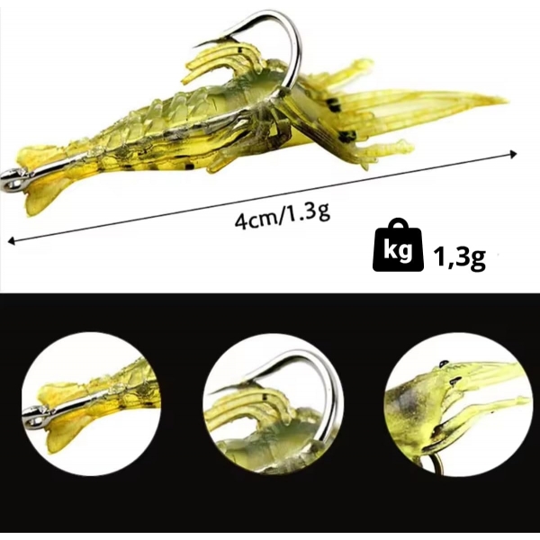 Kit 10 Isca Artificial Camarão Silicone Aromatizada Anzol Pesca