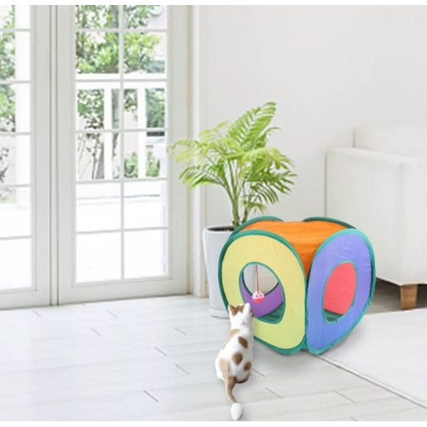 Cubo De Gato Rolante Aberto Tunel Interativo Pet Retratil tunel