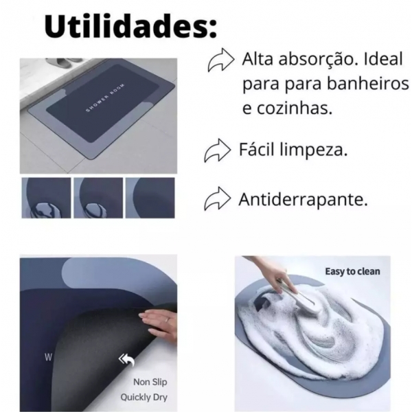 Tapete Banheiro Antiderrapante Absorvente de Secagem Rápida