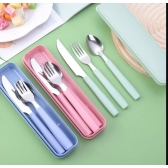 Jogo de Talher Com Estojo Inox 3 peças Com Cabo De Plástico Marmita