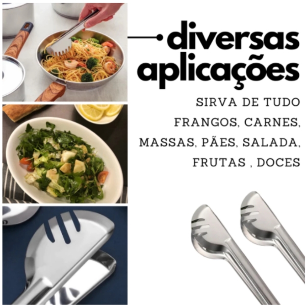 Pegador De Alimento Aço Inoxidável Cozinha Salada Churrasco Inox Utensílio Massas Macarrão