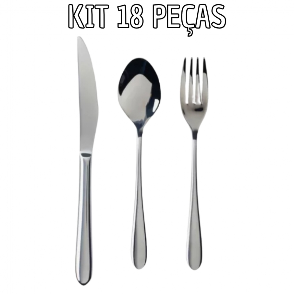 Kit 18 Talheres Garfo Colher Faca Inox Bufffet -restaurante