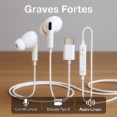 Fone de Ouvido Com Fio Tipo-C Borrachinha Borracha Anti-Ruído Com Microfone Premium Universal