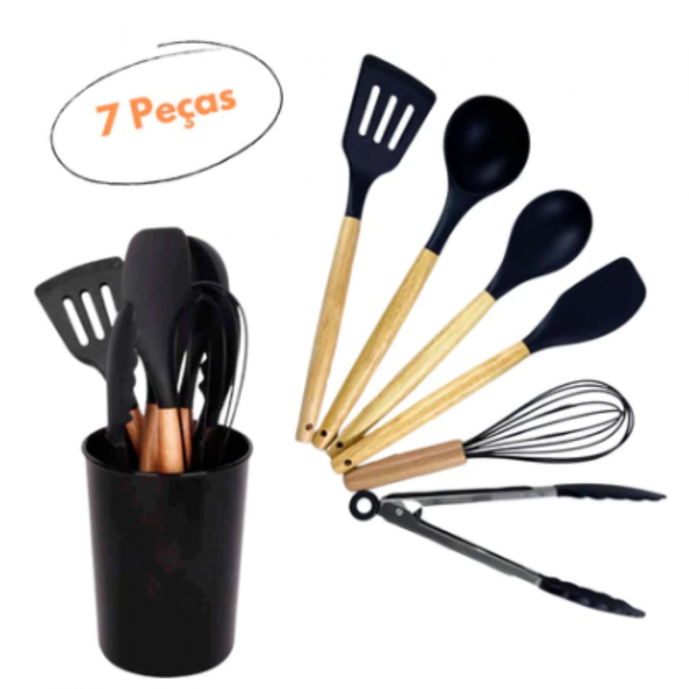 Kit Utensílios Conjunto De Cozinha Com 7 Peças Silicone Colorido