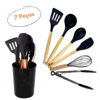 Kit Utensílios Conjunto De Cozinha Com 7 Peças Silicone Colorido