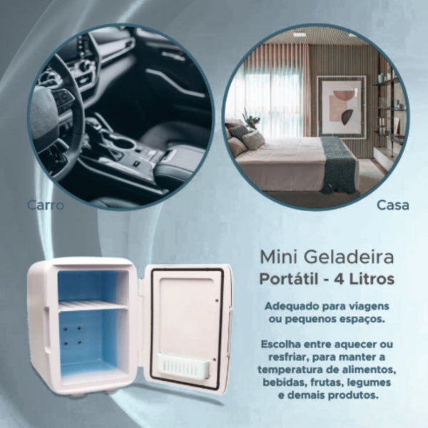 Mini Geladeira Portátil 4L 12v 127v Casa, Carro, Van, Ônibus