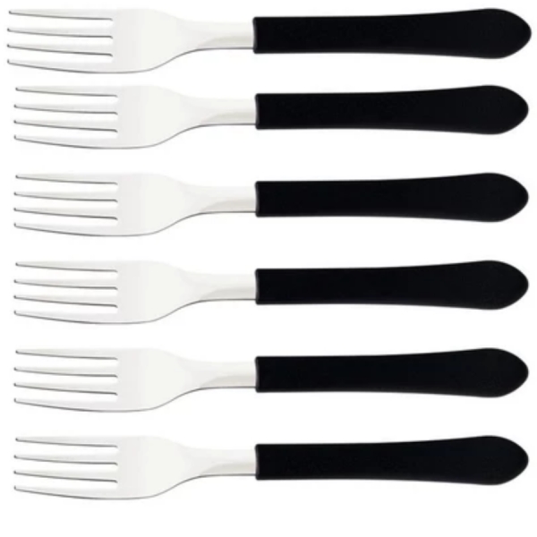 Kit Jogo De 6 Garfo de Mesa Restaurante Leme Inox Cabo Preto