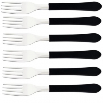 Kit Jogo De 6 Garfo de Mesa Restaurante Leme Inox Cabo Preto