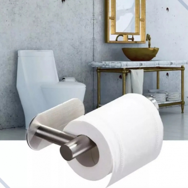 Porta Papel Higienico Premium Adesivo 3m De Parede Inox Prata