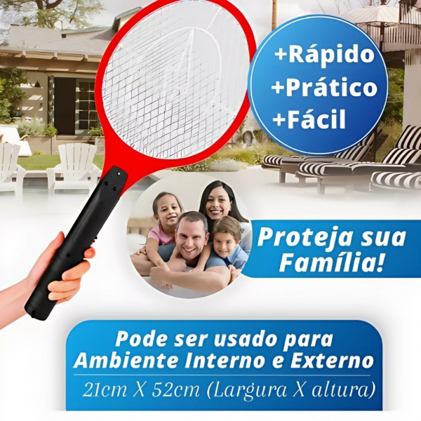Raquete Elétrica Recarregável Mata Mosquito