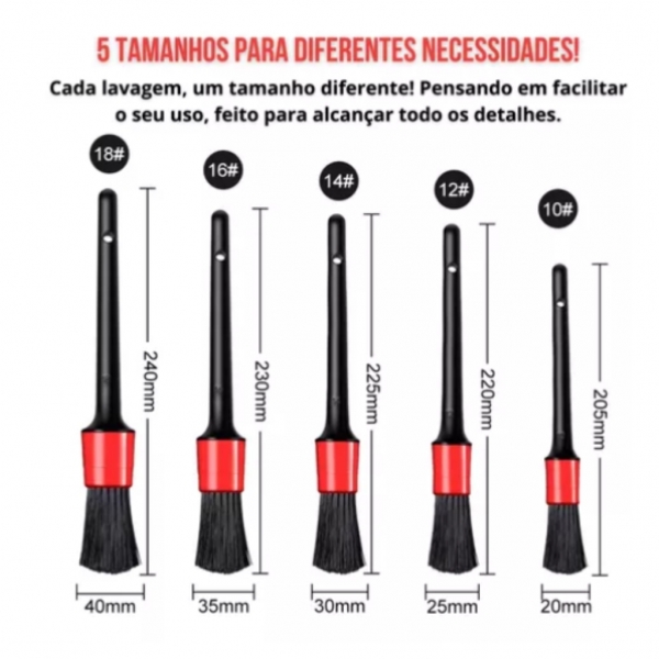 Kit 5 Pincéis Lavagem Detalhamento Automotivo Cerdas Firmes 4.0
