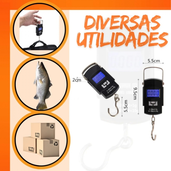 Balança Portátil Para Mala Bagagem Viagem Peixe 50Kg Digital