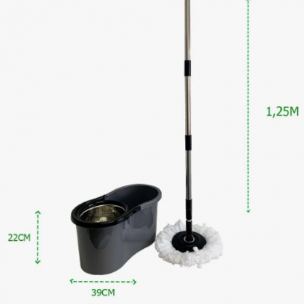 Mop Giratorio Balde 9 Litros Com Cesto Inox Cor Preto