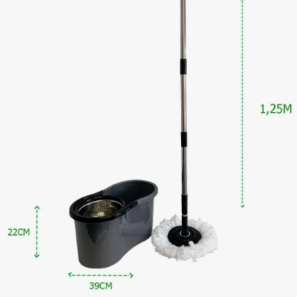 Mop Giratorio Balde 9 Litros Com Cesto Inox Cor Preto